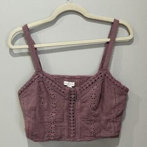 Aeropostale Y2K crop top strappy tank dusty rose pink eyelet bralette size Large